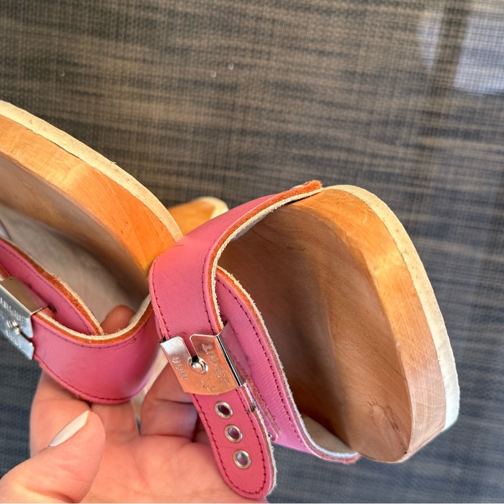 Esprit Mia heeled wooden sandals pink Y2K 70’s -leather upper retro vibe size 9 - Picture 6 of 6